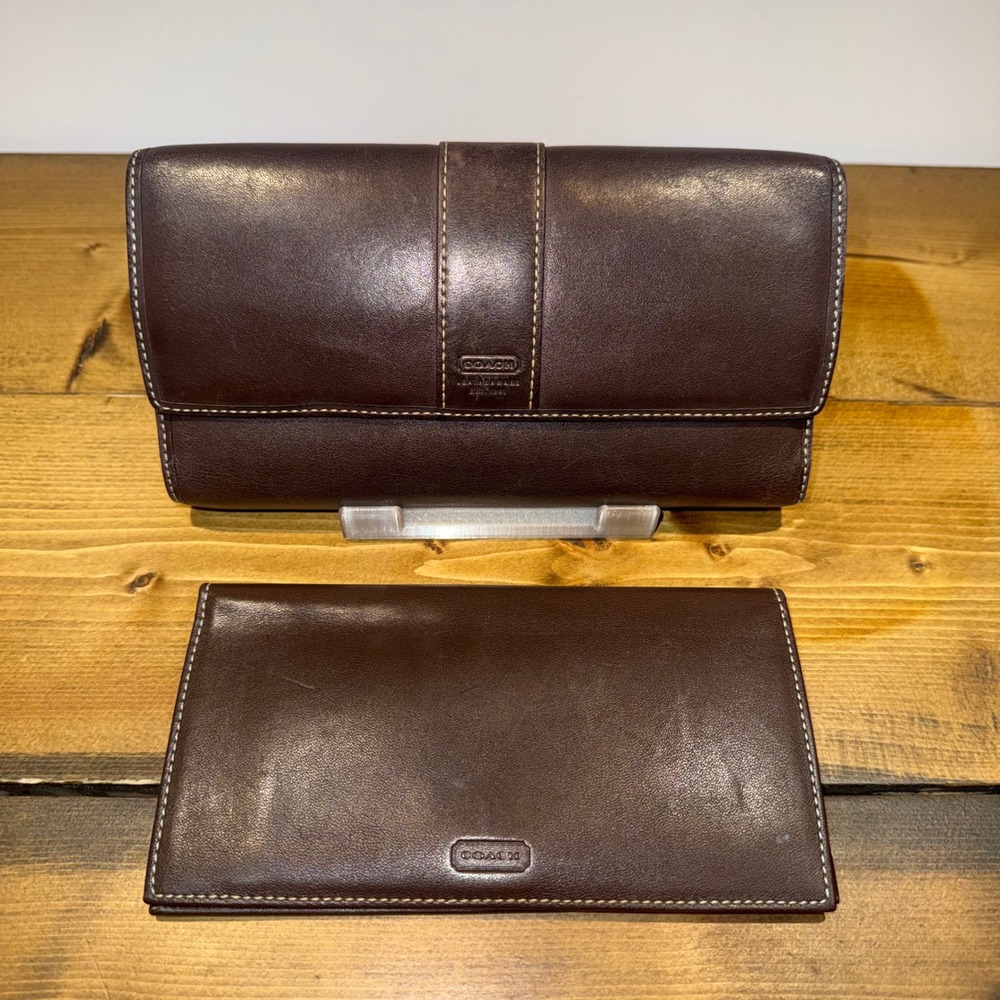 Vintage Coach Hamptons Brown Leather Trifold Envelope Wallet Checkbook Organizer